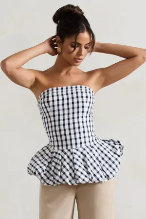 Roll With It | Black & White Gingham Bandeau Ruffle Top Club L London