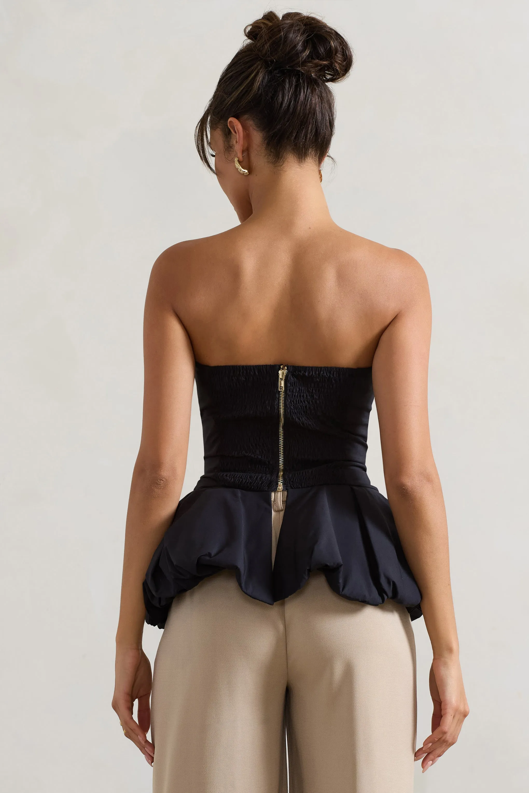 Roll With It | Black Bandeau Ruffle Top Club L London