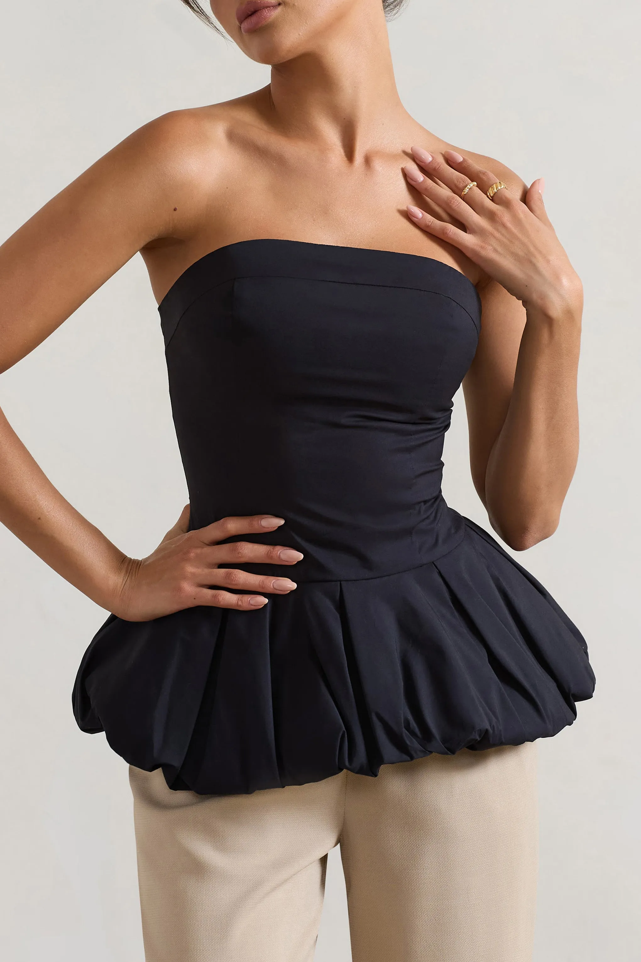 Roll With It | Black Bandeau Ruffle Top Club L London