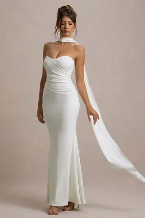 Rosabel | Cream Sweetheart Maxi Dress With Sash Club L London