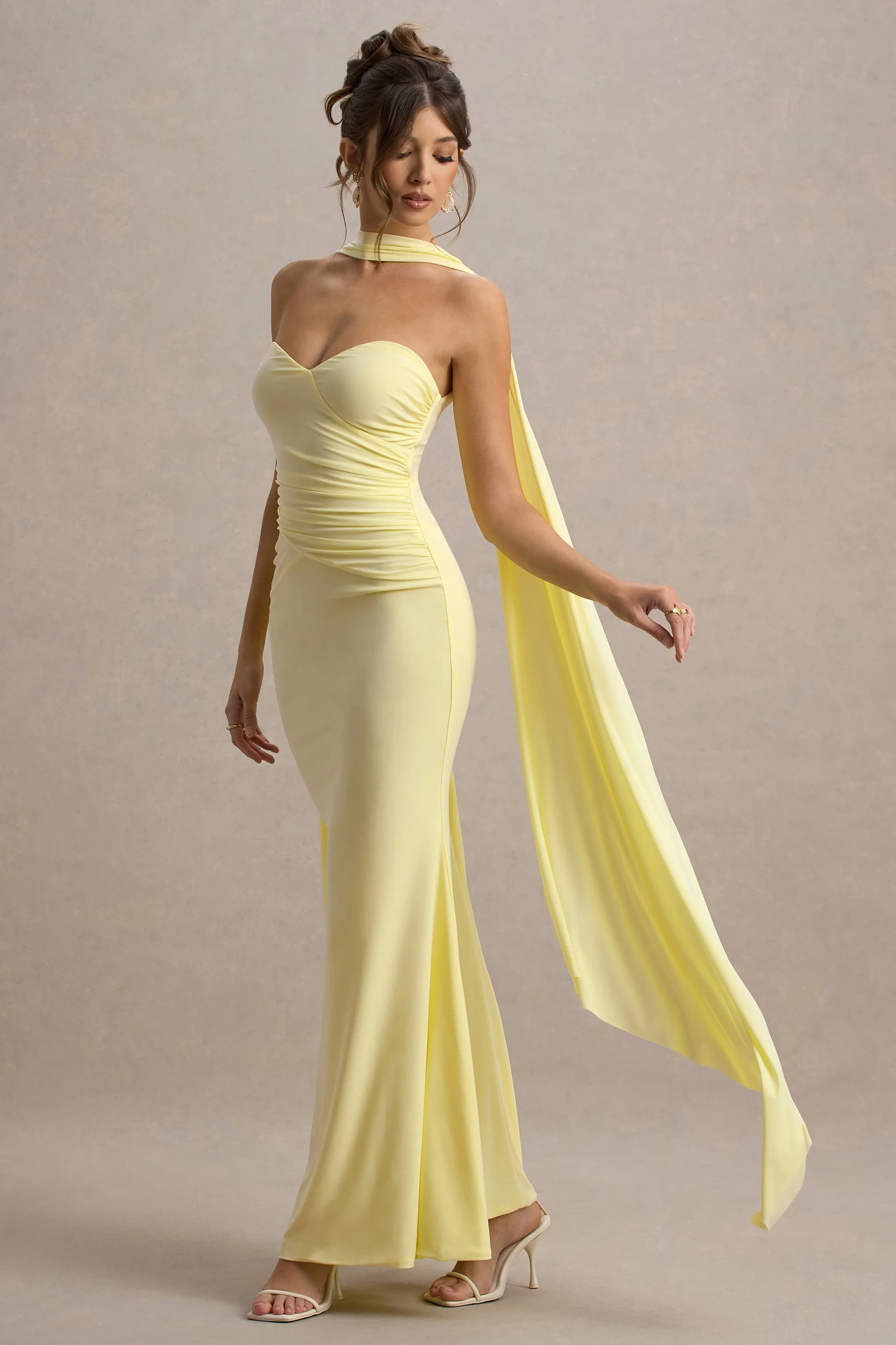 Rosabel | Lemon Sweetheart Maxi Dress With Sash Club L London