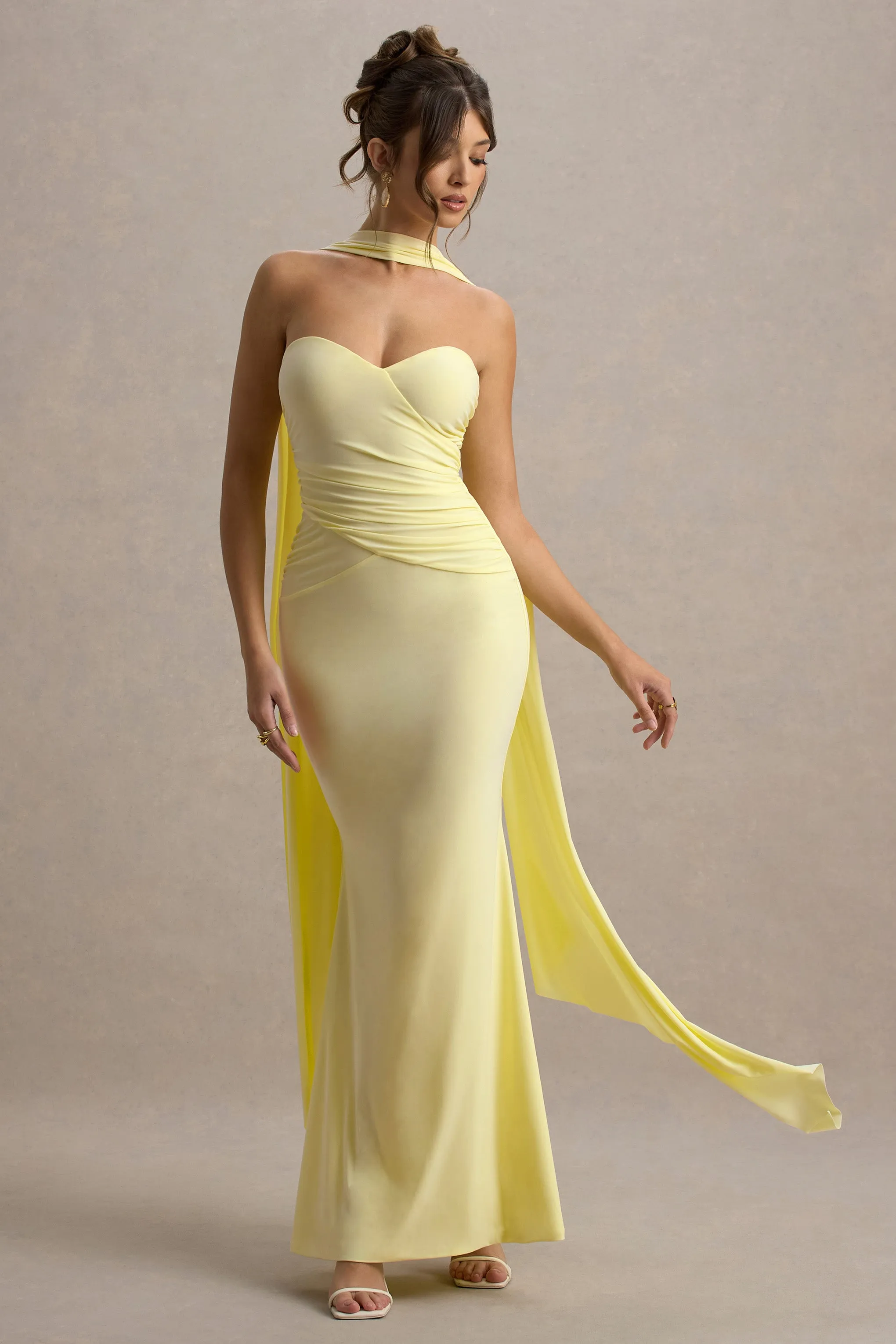 Rosabel | Lemon Sweetheart Maxi Dress With Sash Club L London