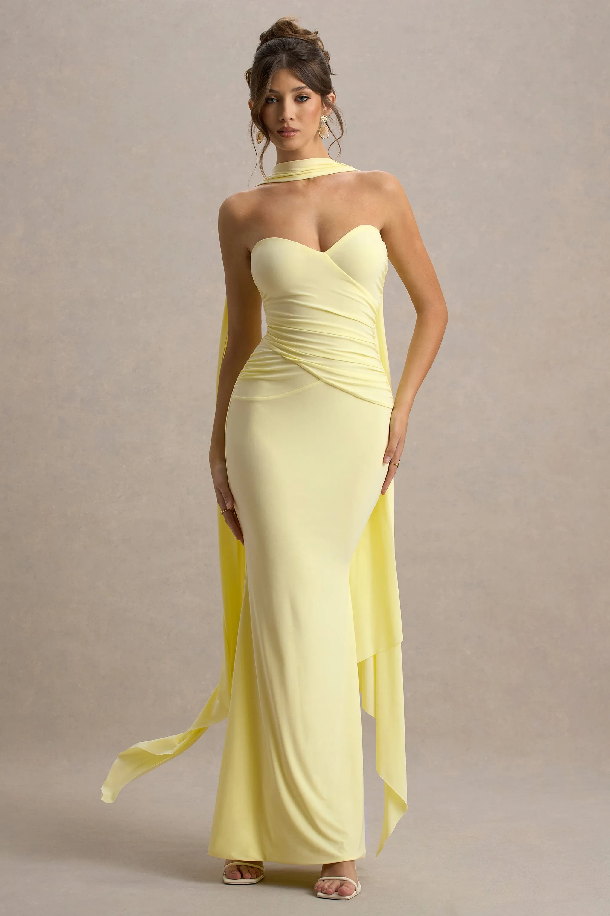 Rosabel | Lemon Sweetheart Maxi Dress With Sash Club L London