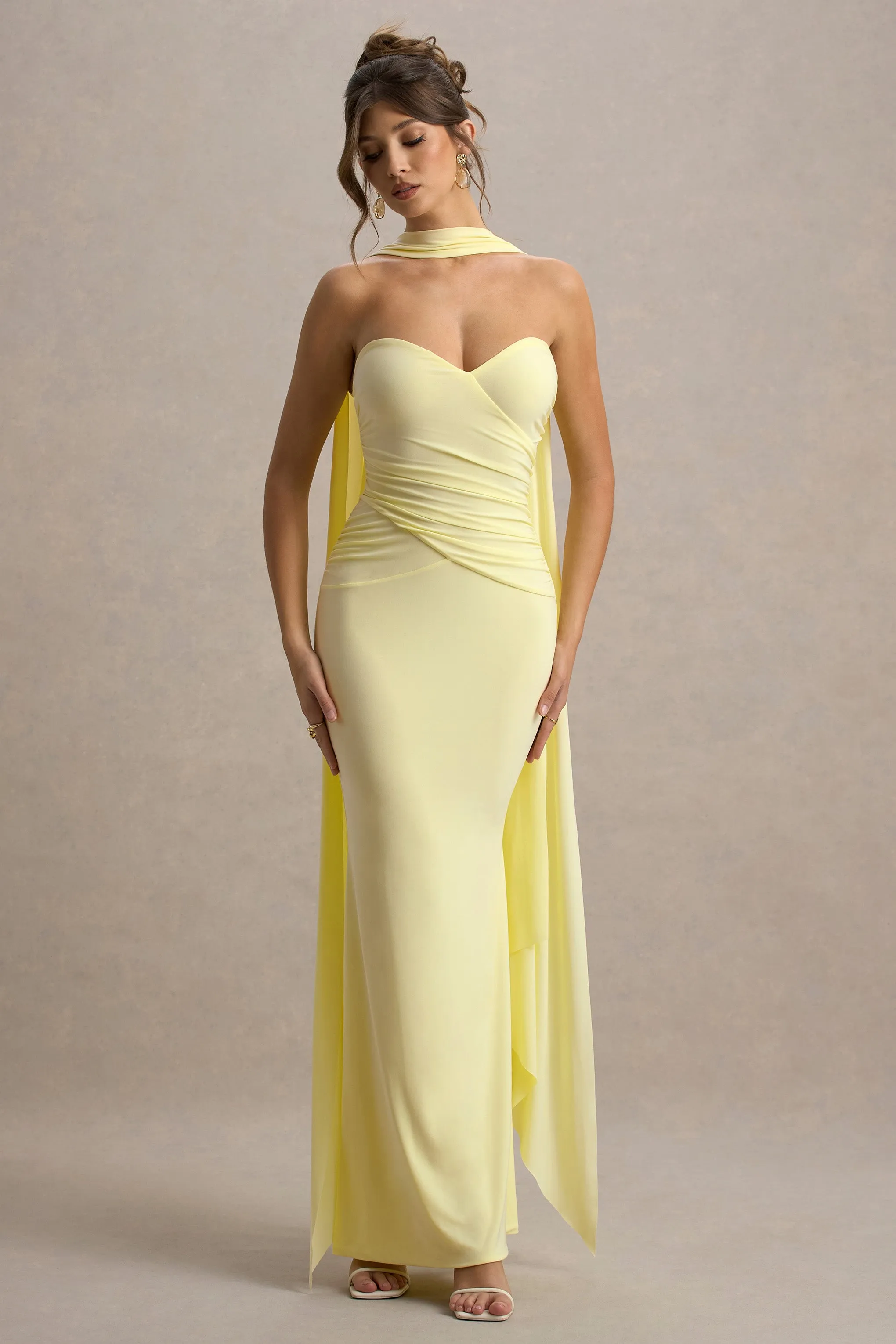 Rosabel | Lemon Sweetheart Maxi Dress With Sash Club L London
