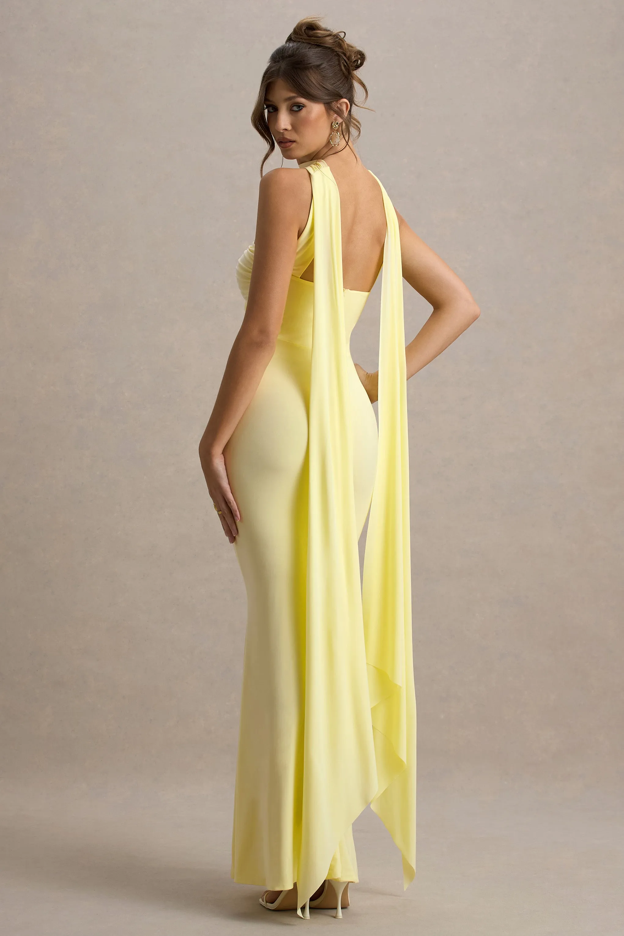 Rosabel | Lemon Sweetheart Maxi Dress With Sash Club L London