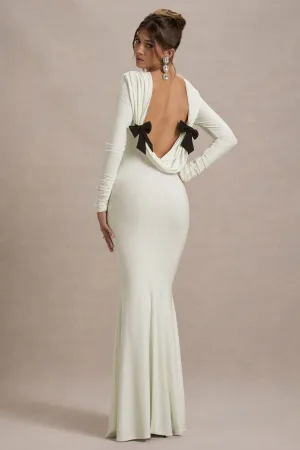 Rosalee | Cream Long-Sleeve Cowl-Back Maxi Dress With Bows Club L London
