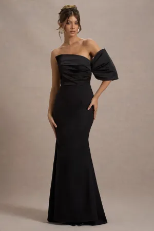 Rosora | Black Asymmetric One-Sleeve Fishtail Maxi Dress Club L London