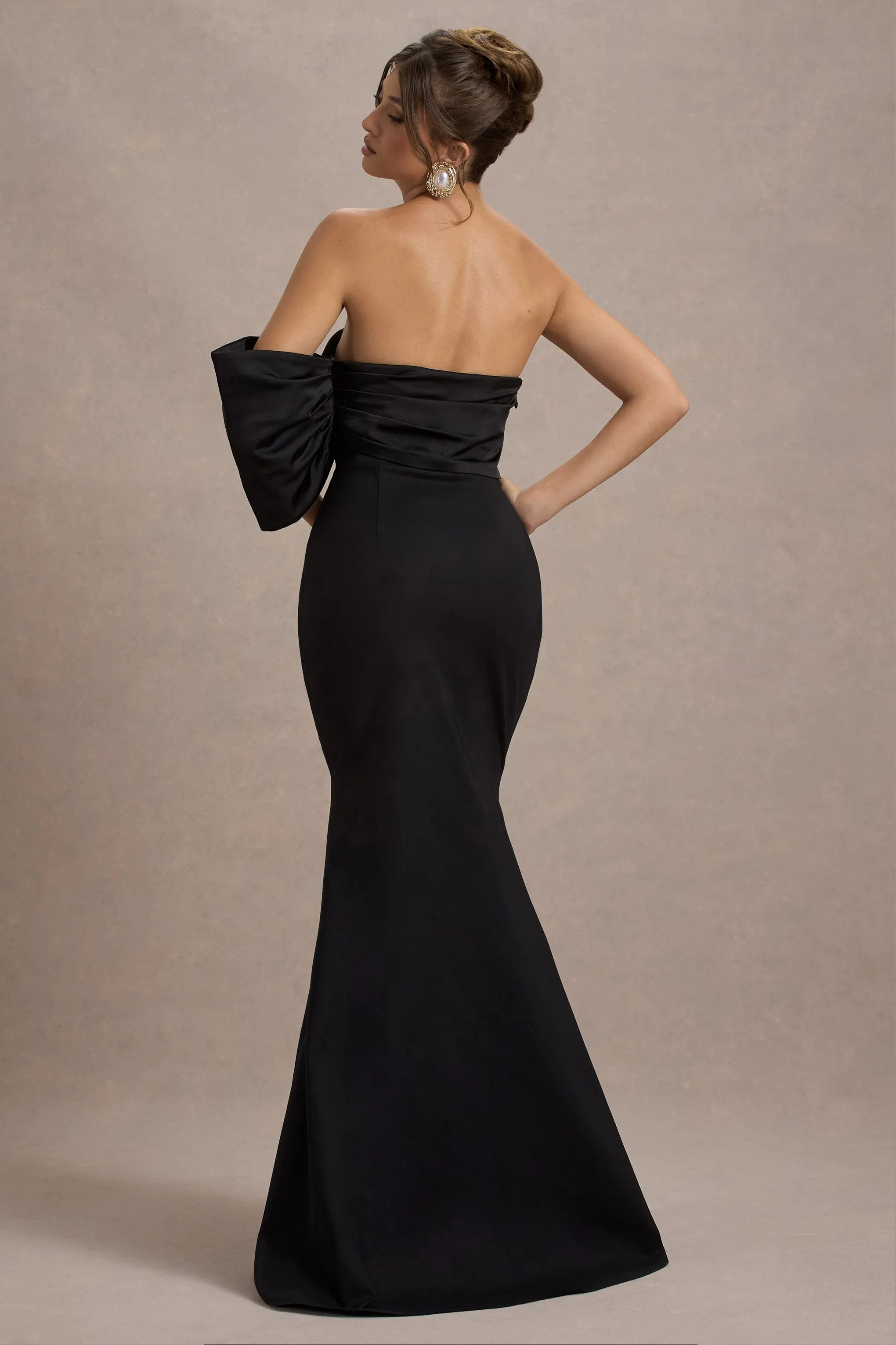 Rosora | Black Asymmetric One-Sleeve Fishtail Maxi Dress Club L London