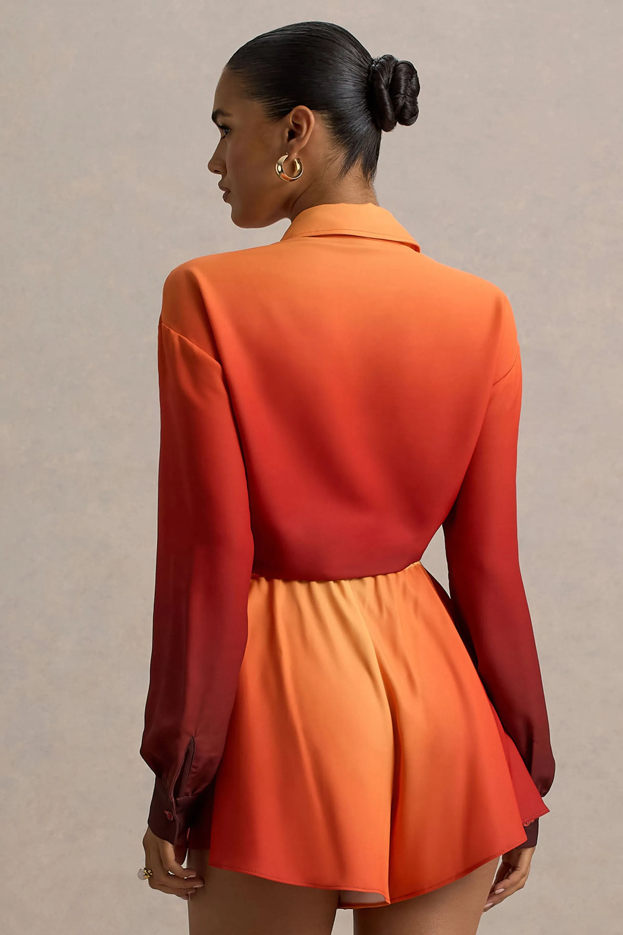 Rowan | Ombre Satin Shirt with Plunge Neckline Club L London