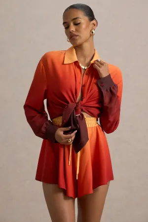 Rowan | Ombre Satin Shirt with Plunge Neckline Club L London