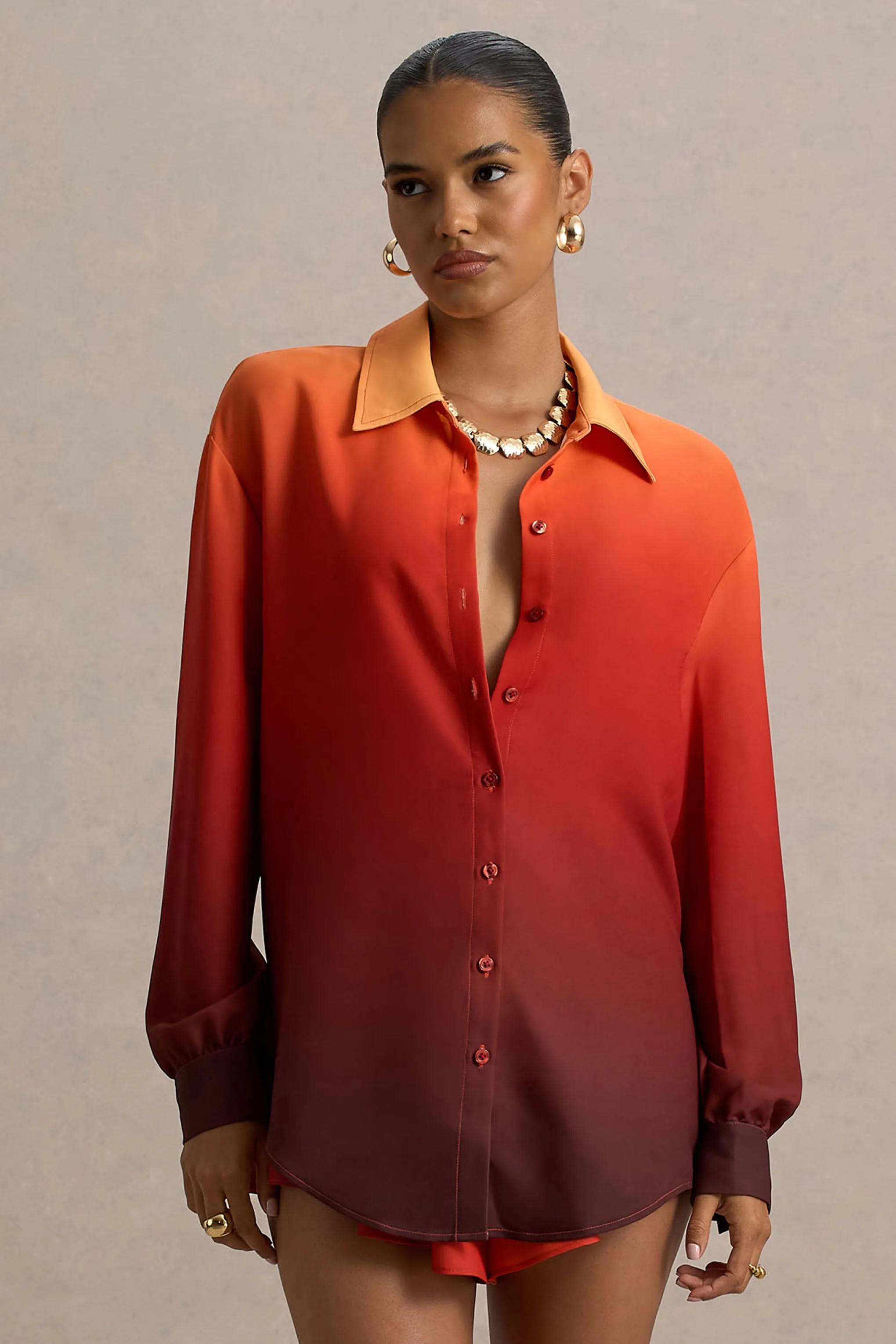 Rowan | Ombre Satin Shirt with Plunge Neckline Club L London