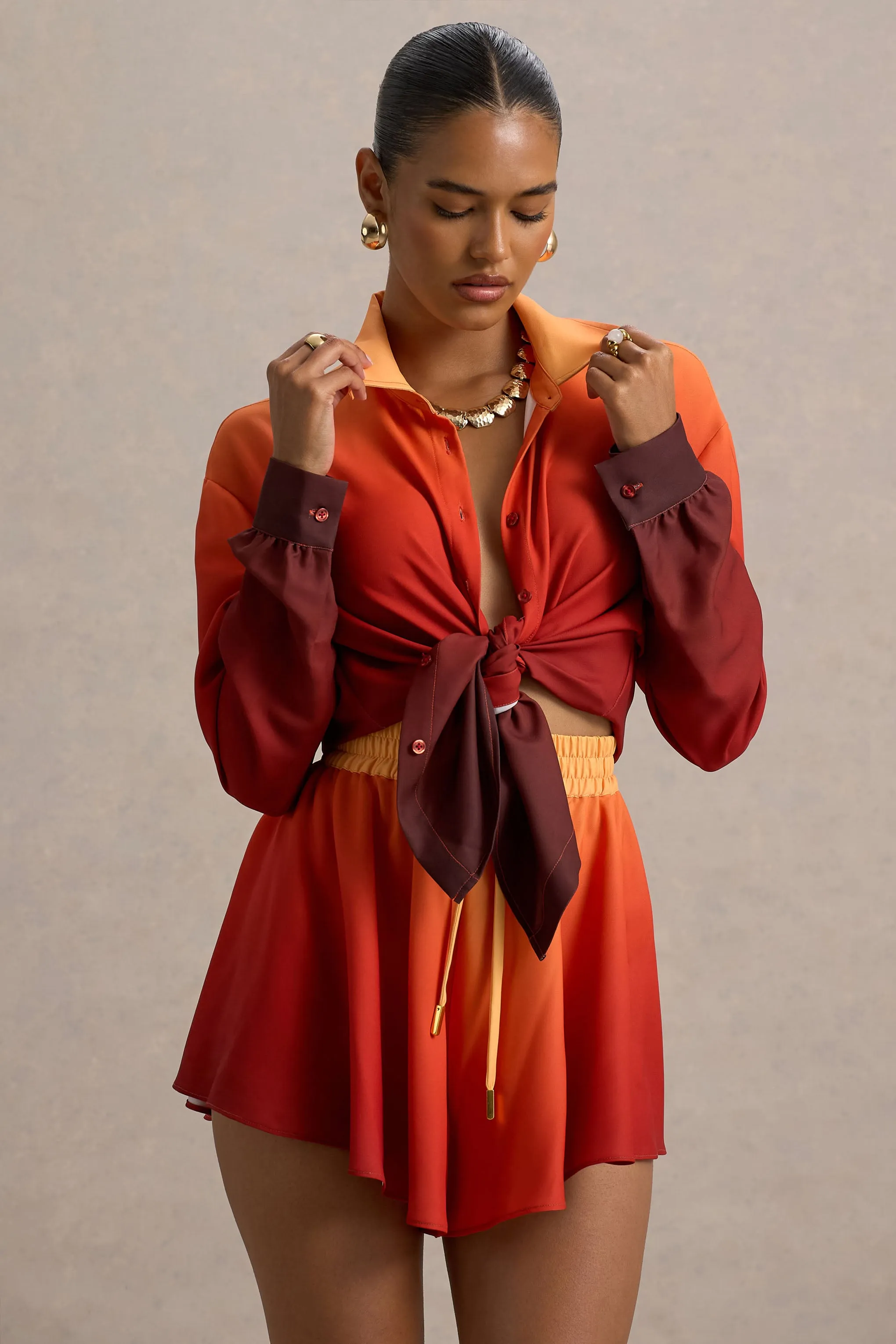 Rowan | Ombre Satin Shirt with Plunge Neckline Club L London