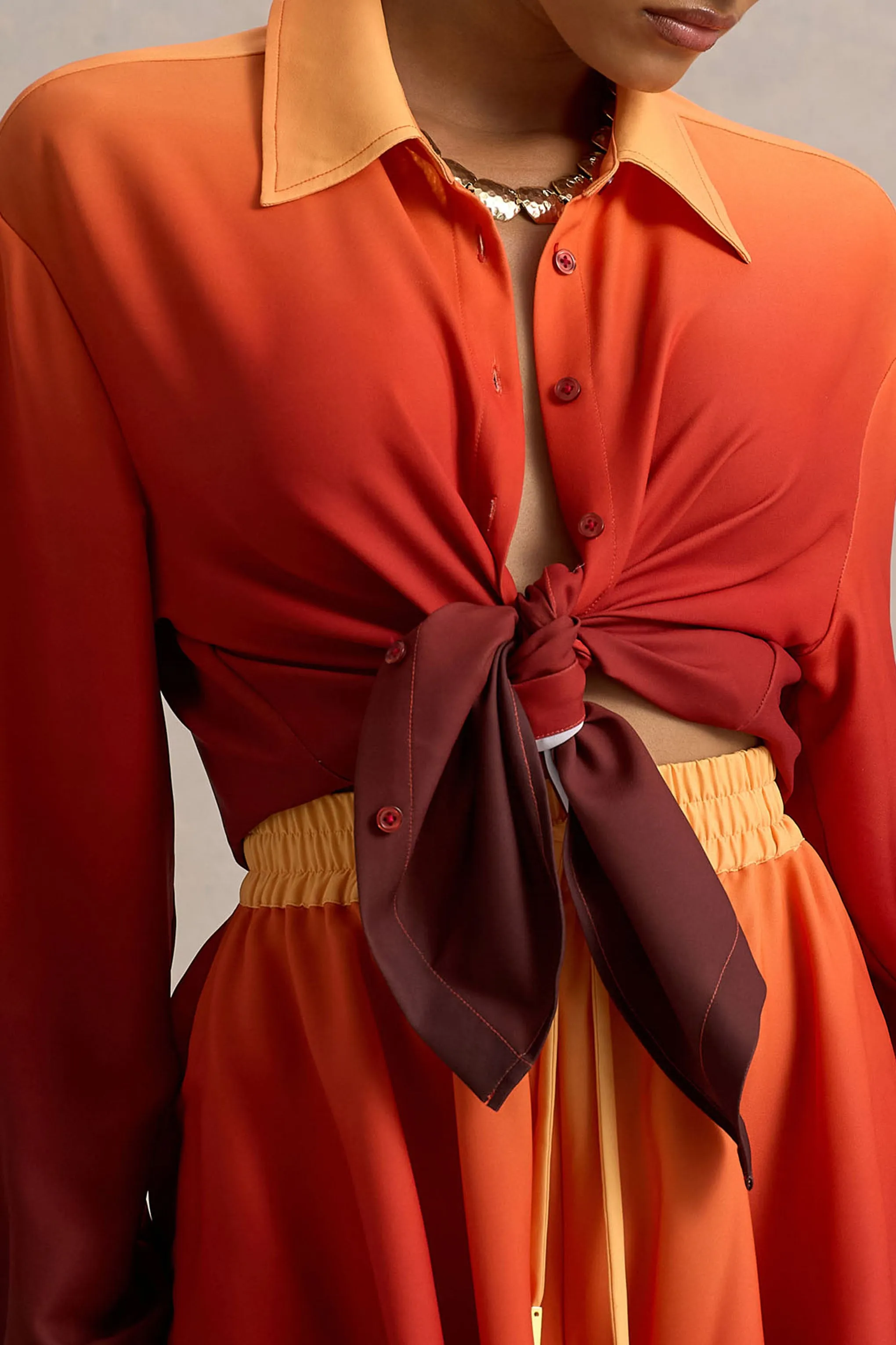 Rowan | Ombre Satin Shirt with Plunge Neckline Club L London