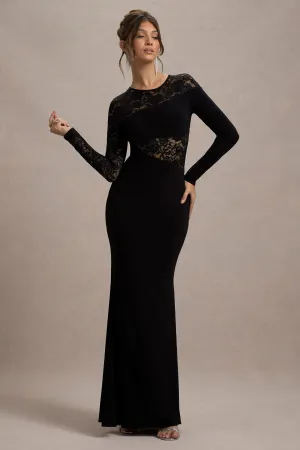 Runway | Black Lace Asymmetric Cut-Out Maxi Dress Club L London