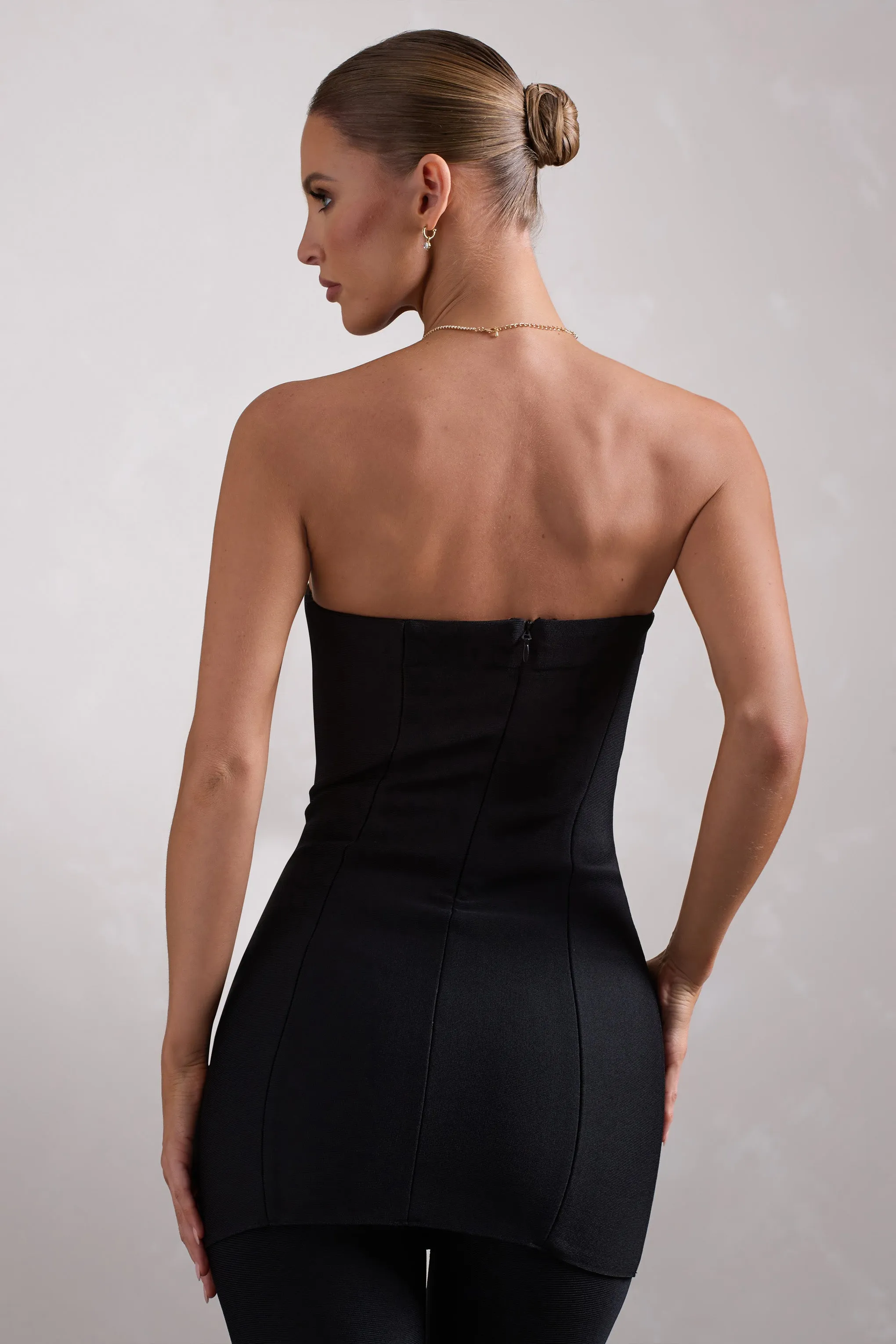 Rylee | Black Bandage Strapless Longline Top Club L London