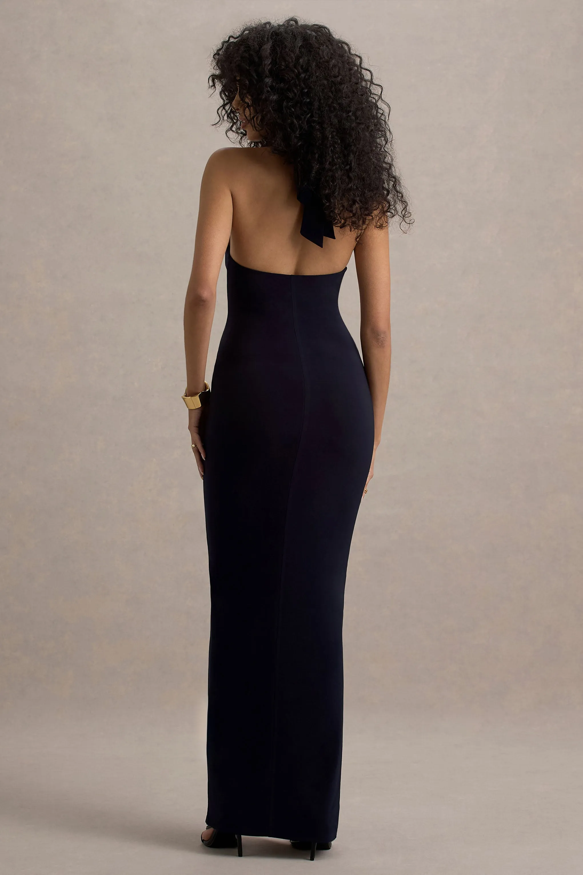 Sable | Navy Halter-Neck Twist Maxi Dress Club L London