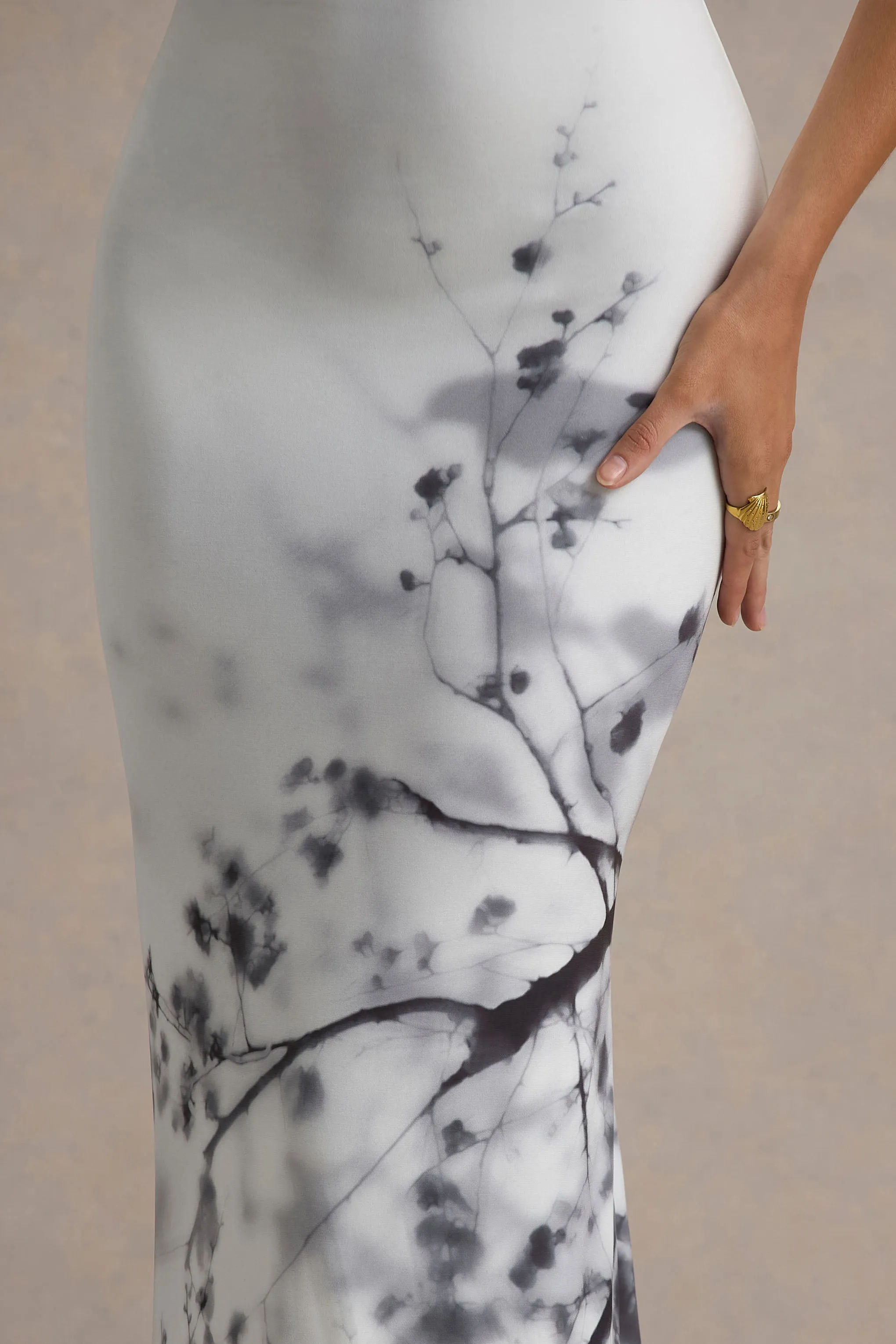 Sachi | White Print Twisted Bardot Maxi Dress Club L London