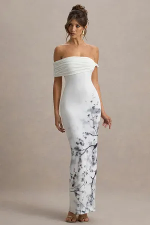 Sachi | White Print Twisted Bardot Maxi Dress Club L London