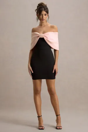 Sadie | Black & Pink Bow Bardot Mini Dress Club L London