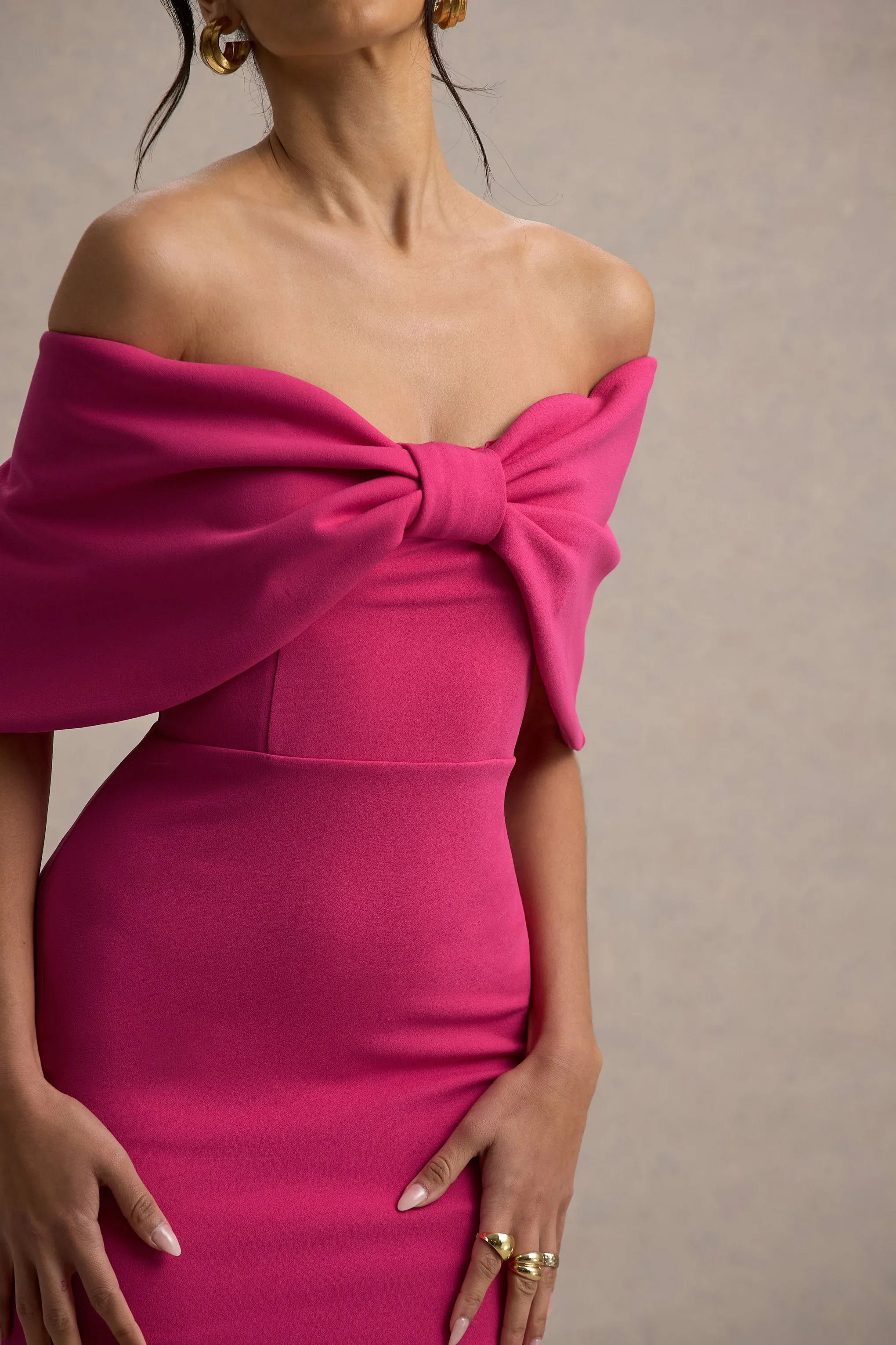 Sadie | Hot Pink Bow Bardot Mini Dress Club L London