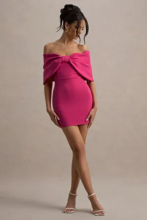Sadie | Hot Pink Bow Bardot Mini Dress Club L London
