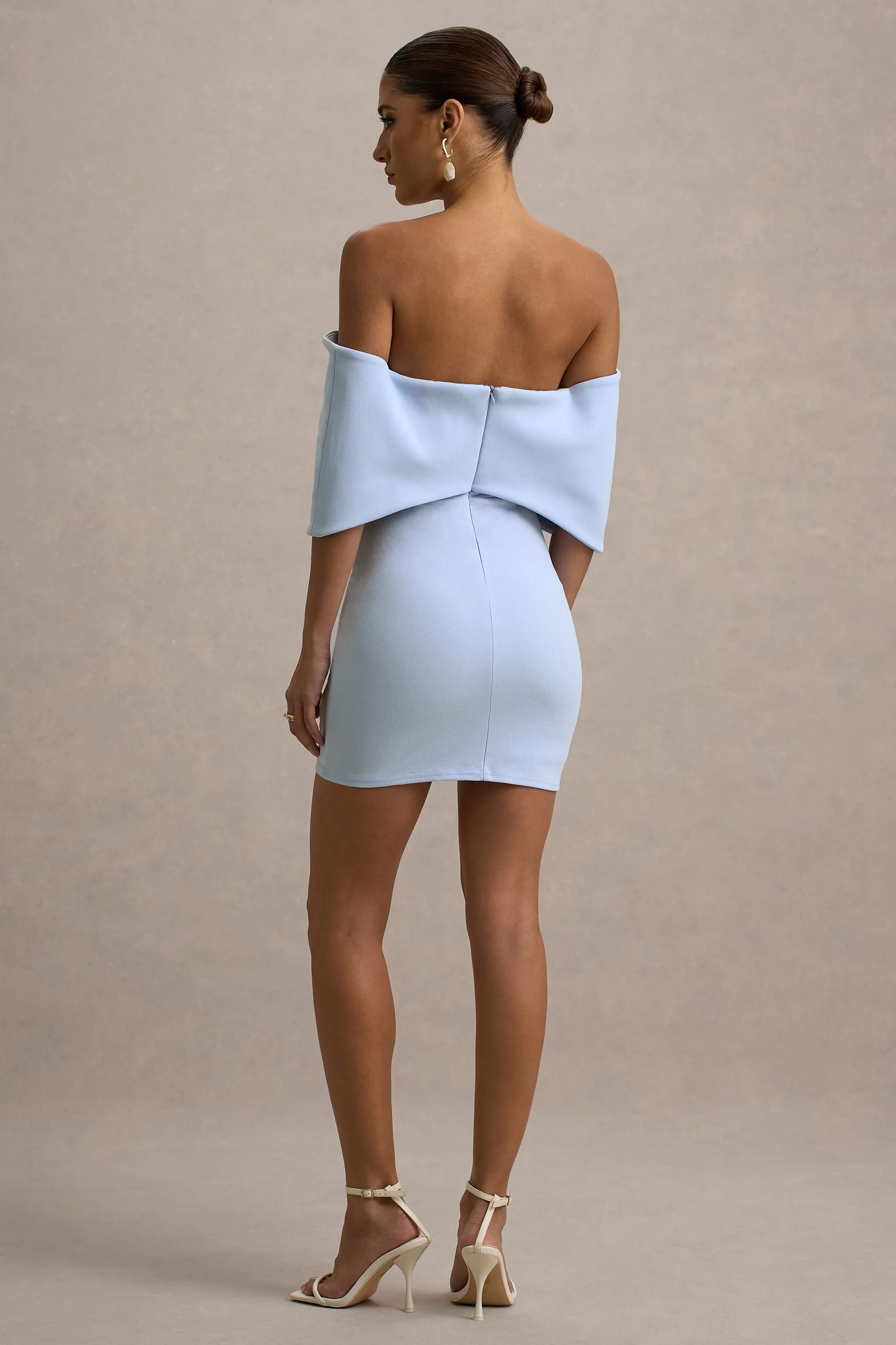 Sadie | Powder Blue Bow Bardot Mini Dress Club L London