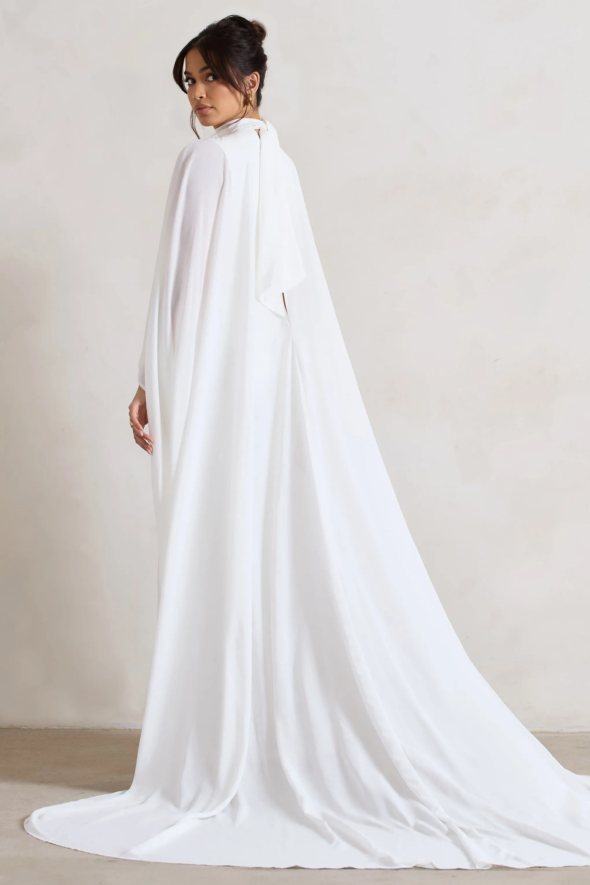 Saint | Cream Fishtail Split Maxi Dress With Chiffon Cape Club L London