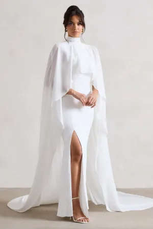 Saint | Cream Fishtail Split Maxi Dress With Chiffon Cape Club L London