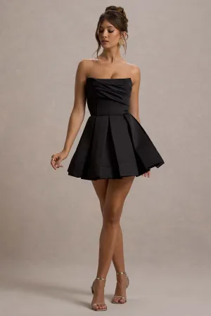Saira | Black Satin Strapless Skater Mini Dress Club L London