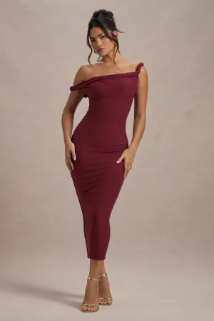 Salome | Berry Twisted Asymmetric Midi Dress Club L London