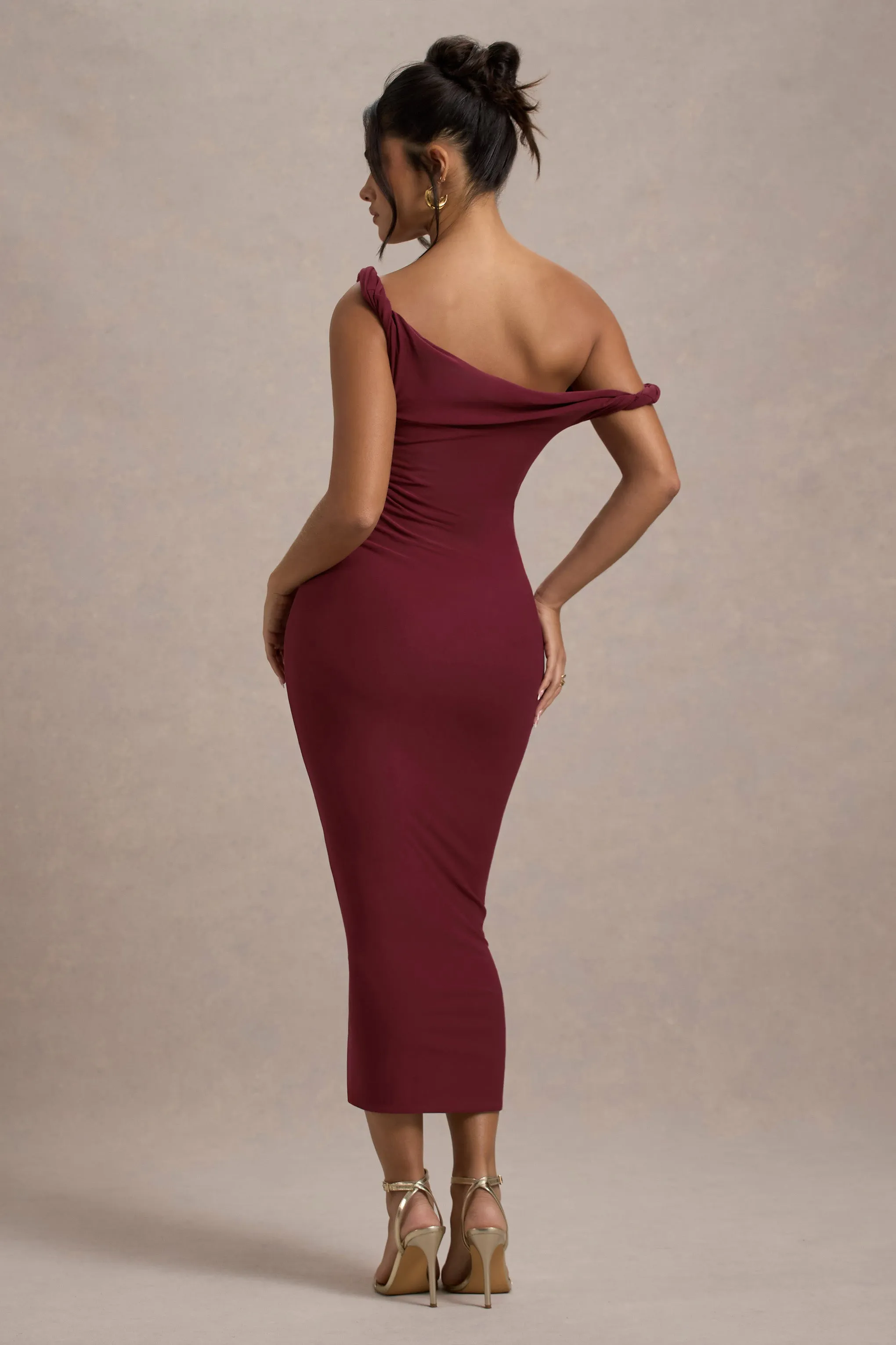 Salome | Berry Twisted Asymmetric Midi Dress Club L London