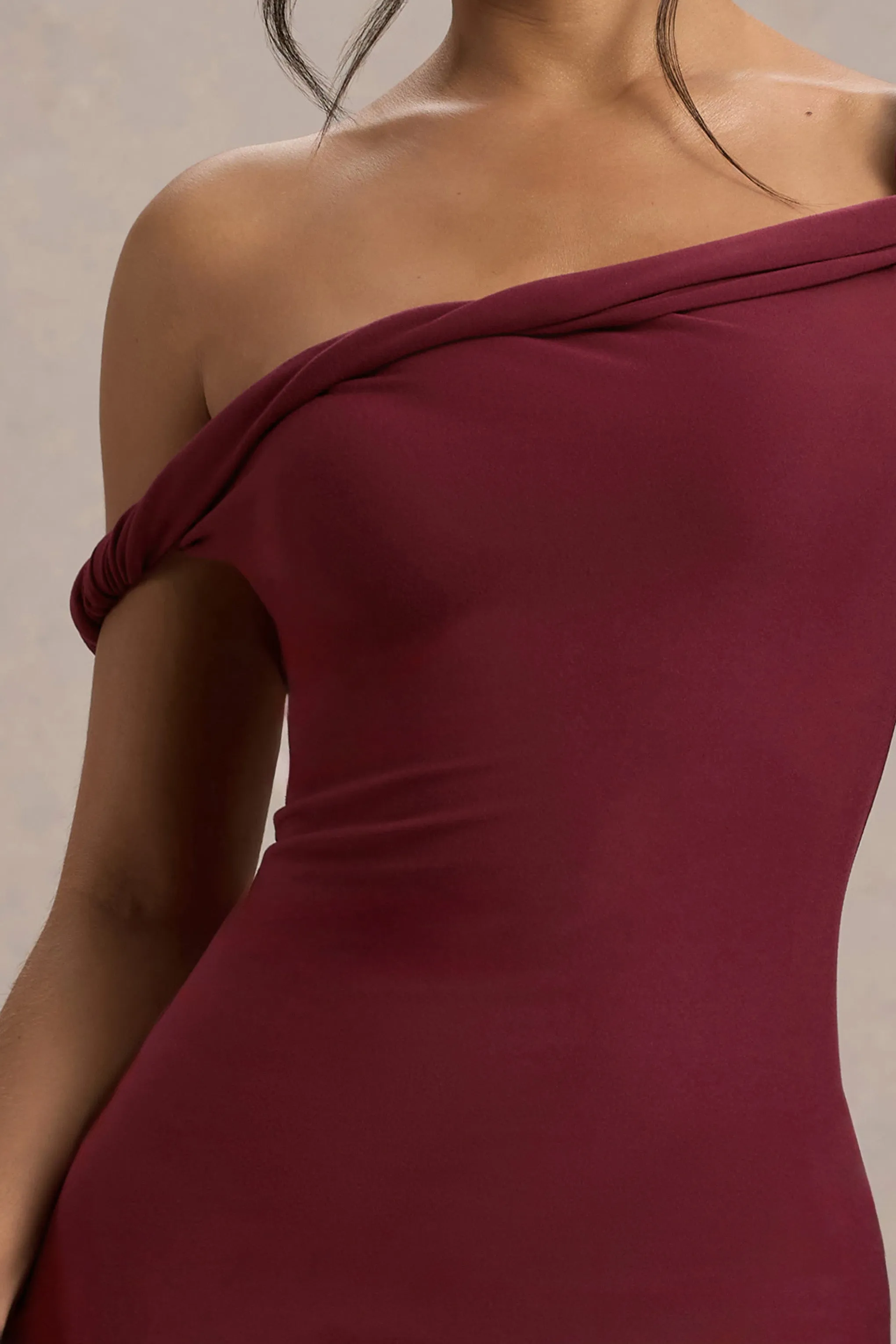 Salome | Berry Twisted Asymmetric Midi Dress Club L London