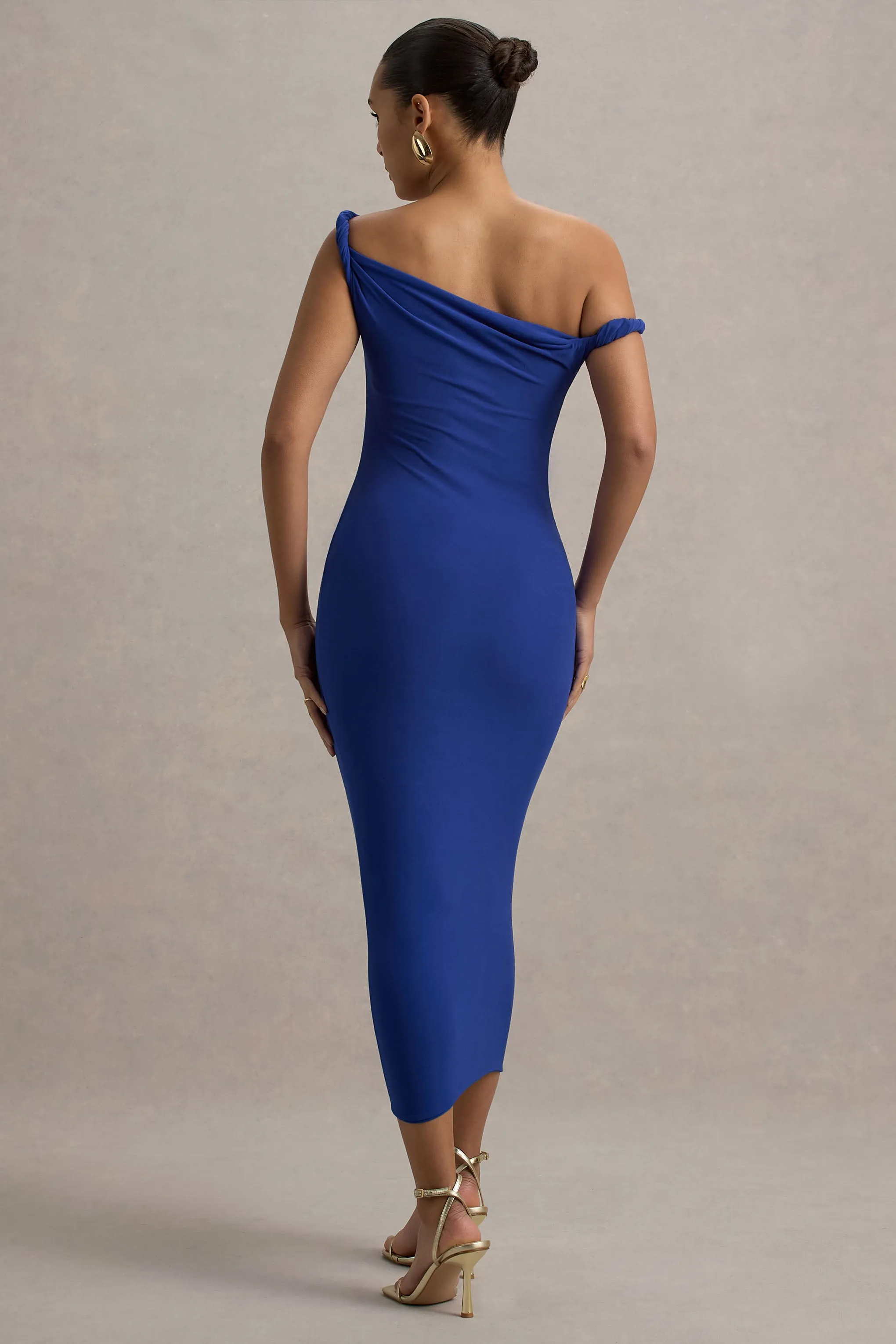 Salome | Blue Twisted Asymmetric Midi Dress Club L London