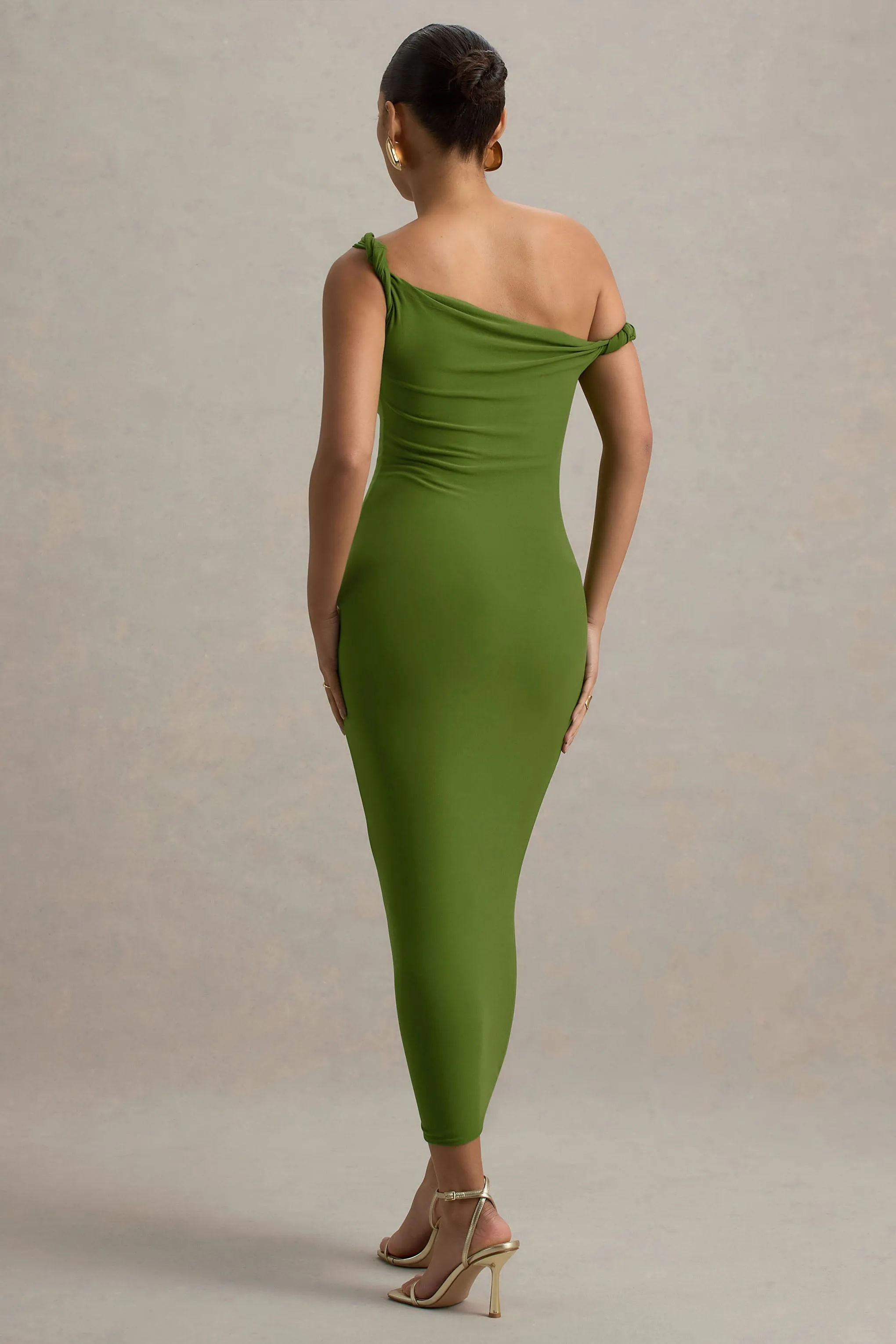 Salome | Green Twisted Asymmetric Midi Dress Club L London