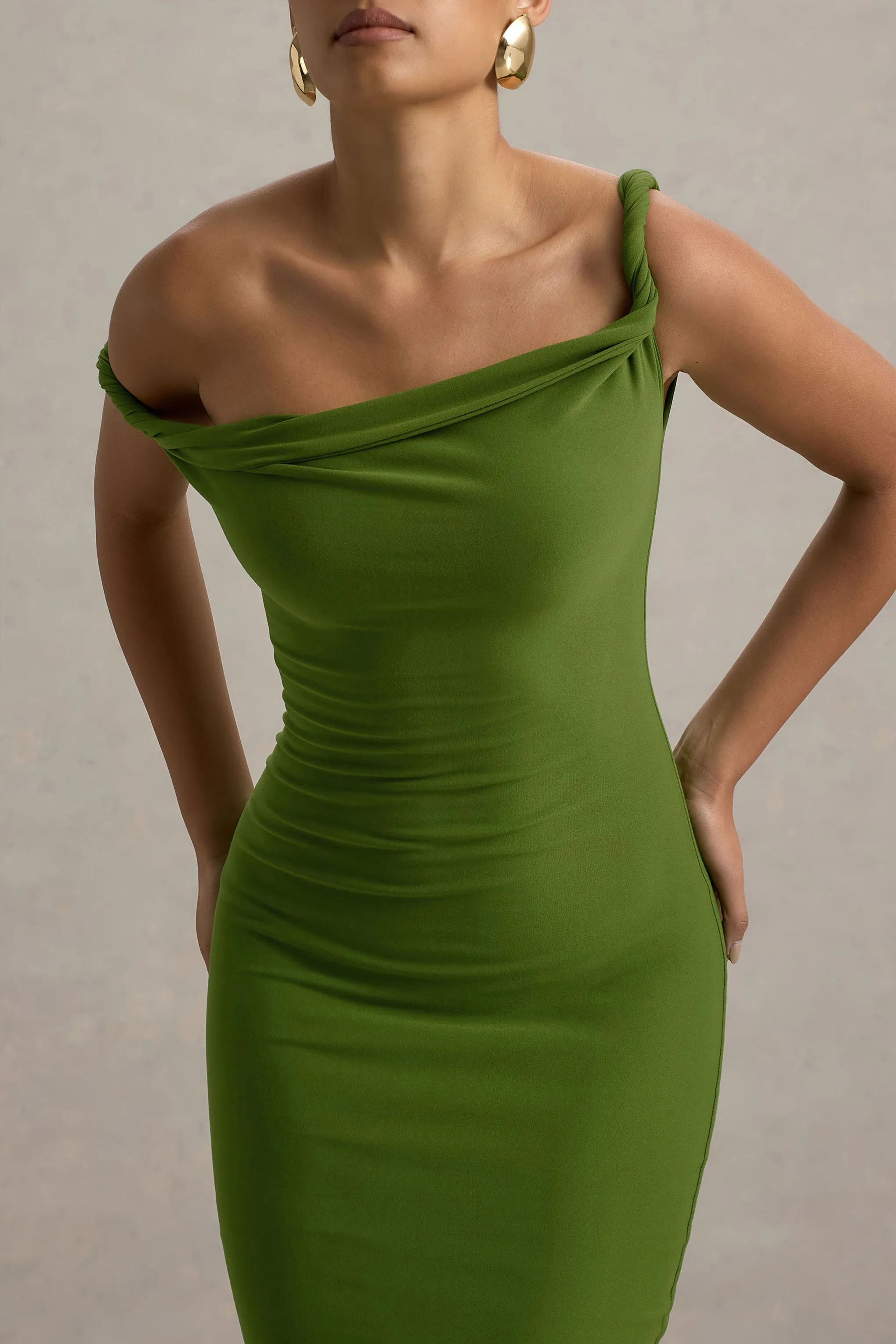 Salome | Green Twisted Asymmetric Midi Dress Club L London