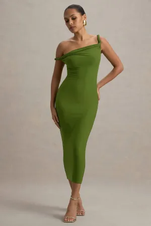 Salome | Green Twisted Asymmetric Midi Dress Club L London