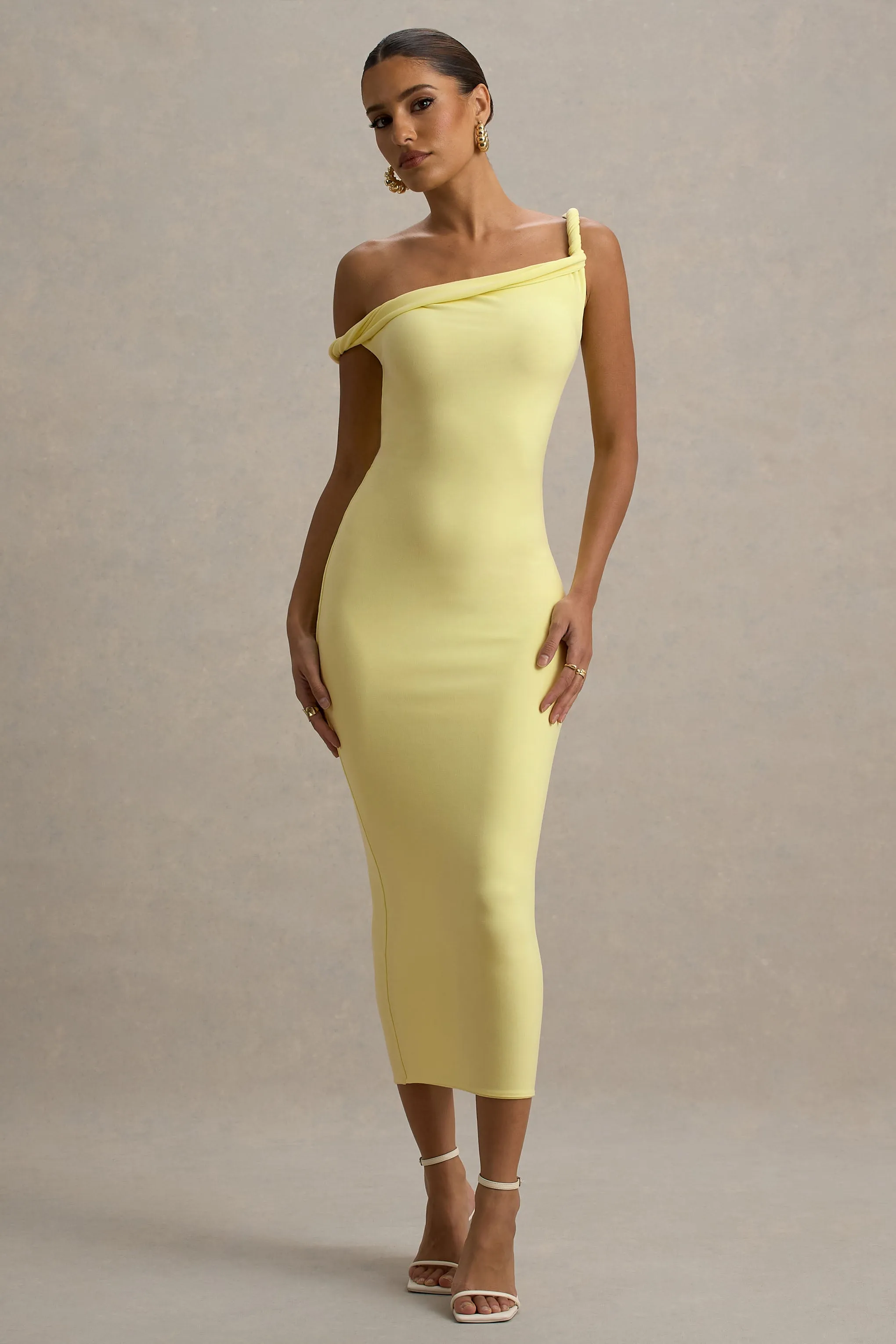 Salome | Lemon Twisted Asymmetric Midi Dress Club L London