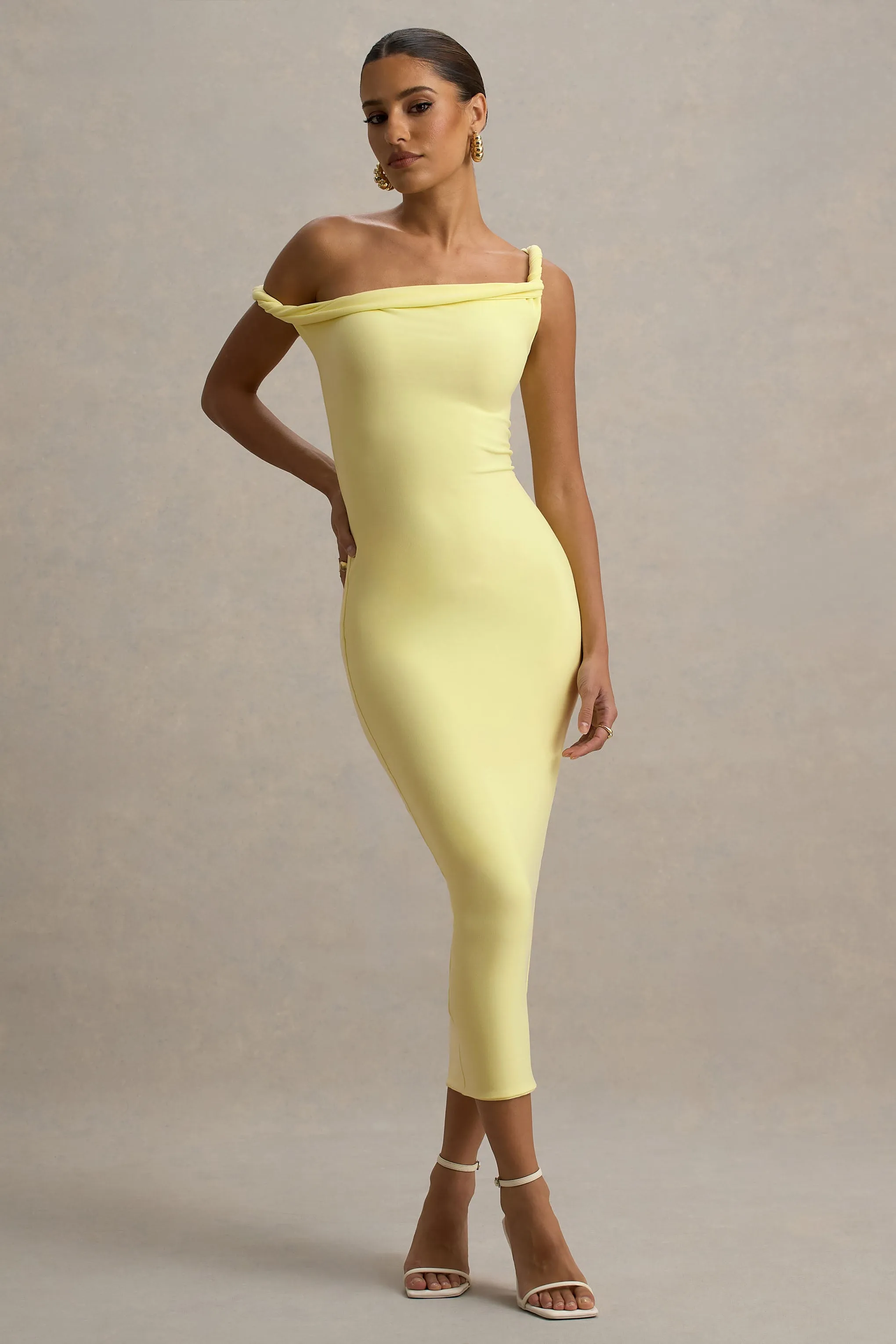 Salome | Lemon Twisted Asymmetric Midi Dress Club L London