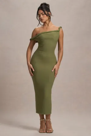 Salome | Olive Twisted Asymmetric Midi Dress Club L London