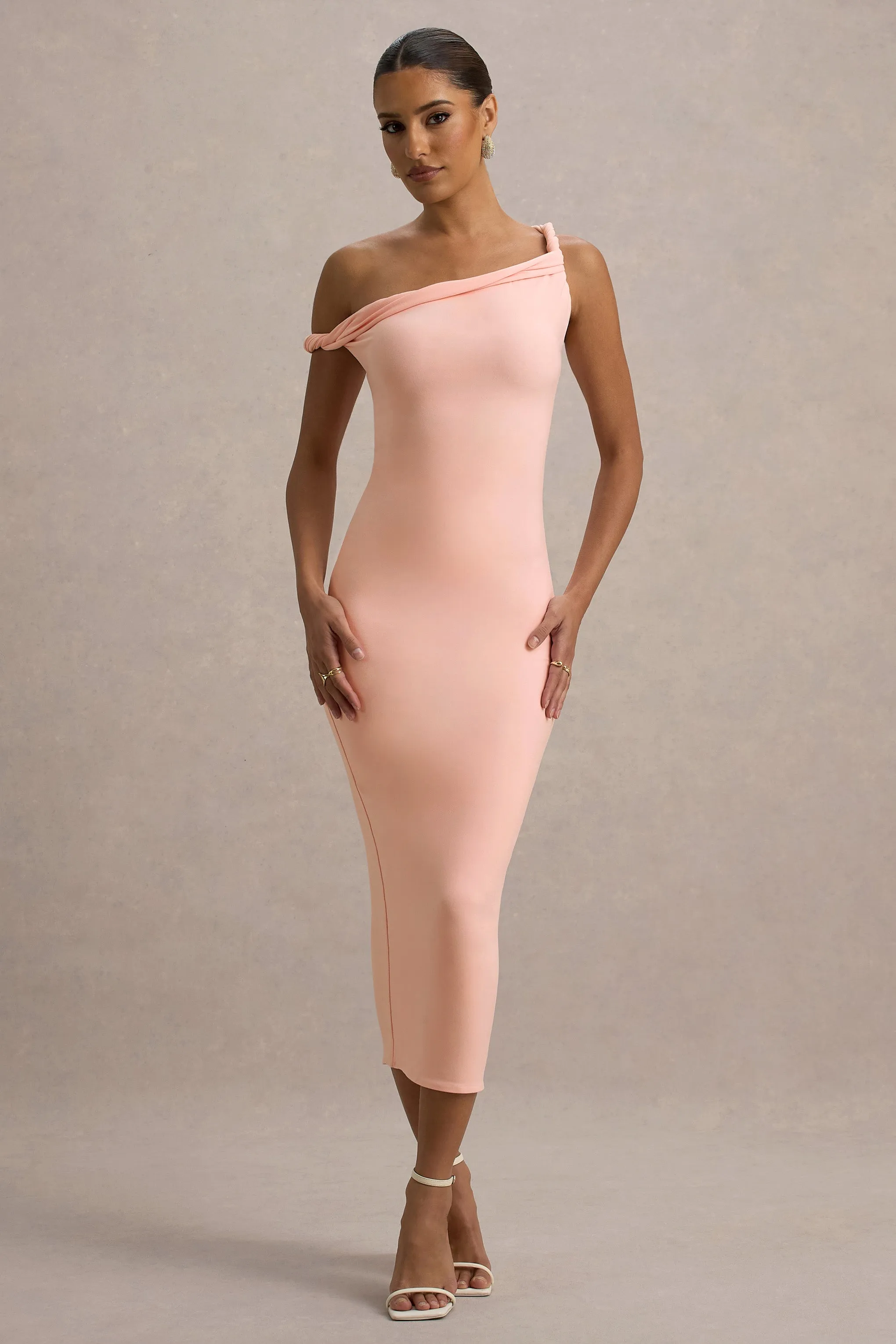 Salome | Pink Twisted Asymmetric Midi Dress Club L London