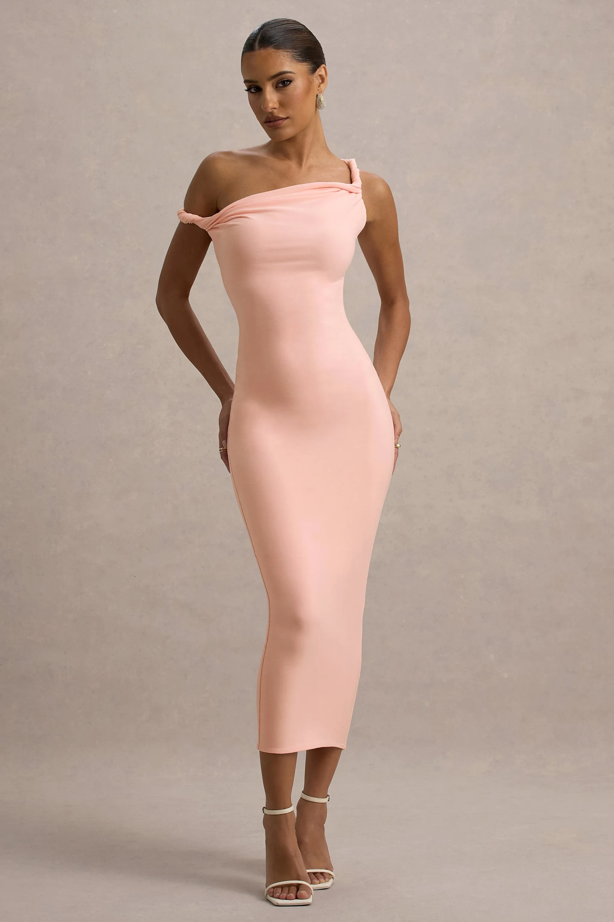 Salome | Pink Twisted Asymmetric Midi Dress Club L London