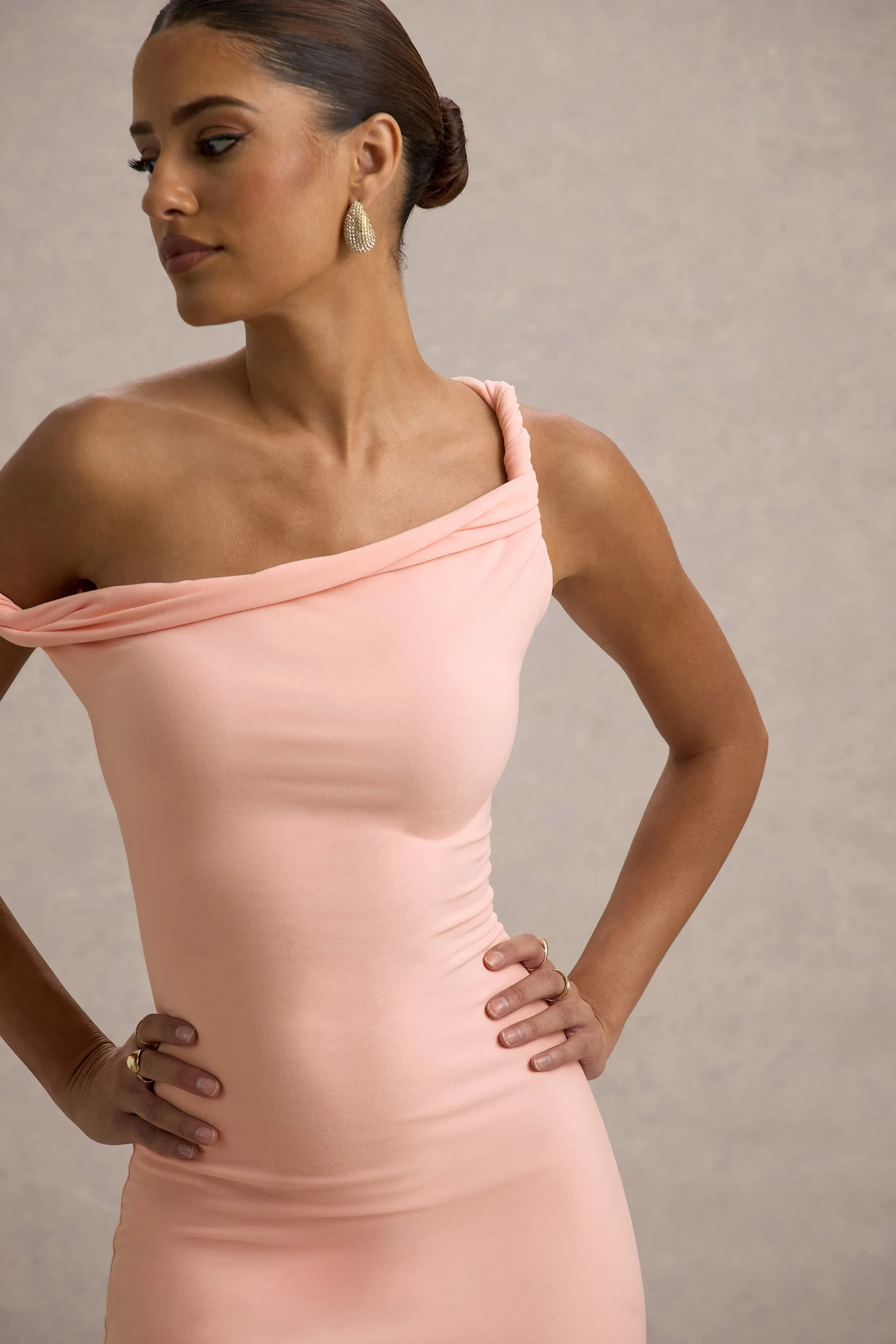 Salome | Pink Twisted Asymmetric Midi Dress Club L London