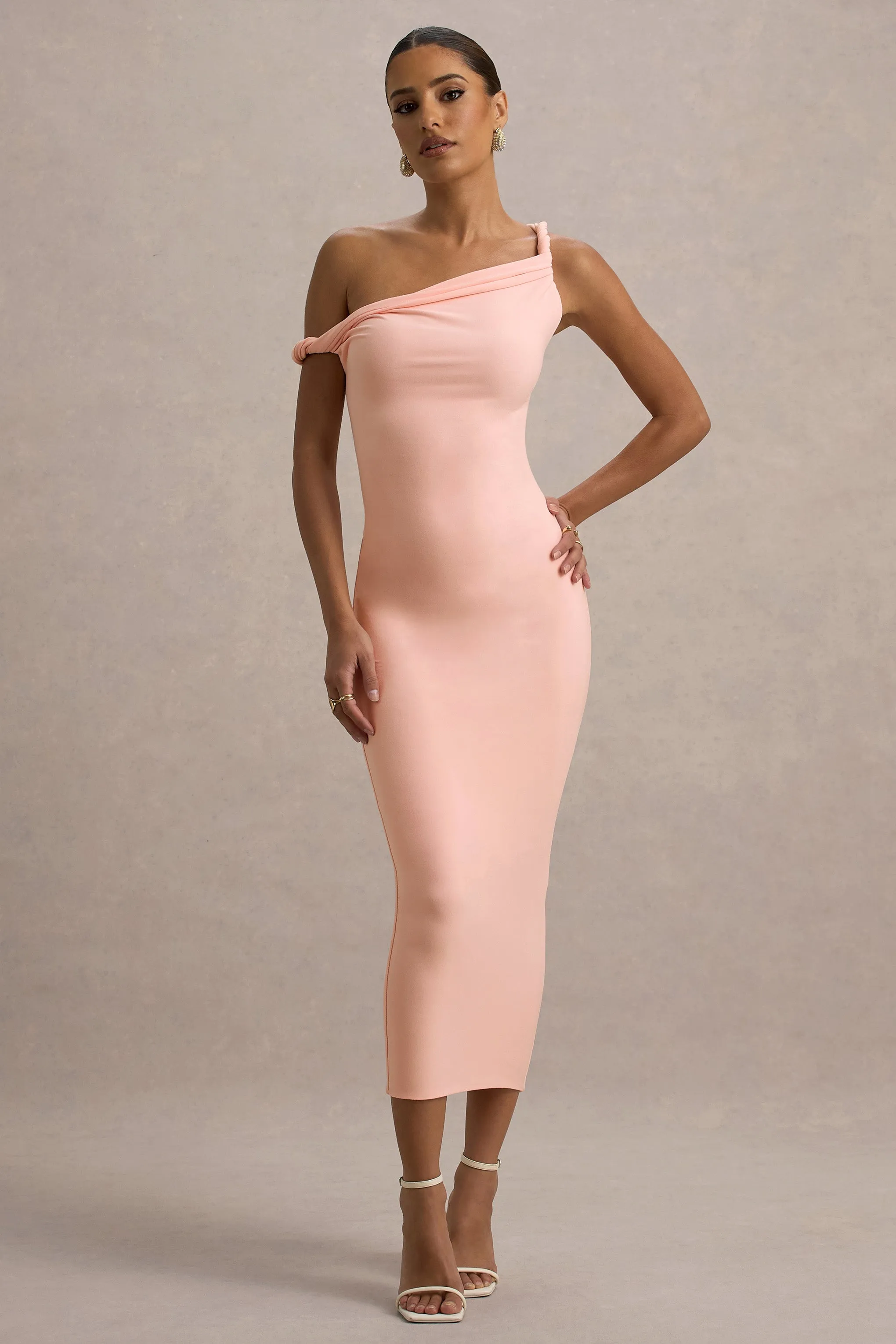 Salome | Pink Twisted Asymmetric Midi Dress Club L London