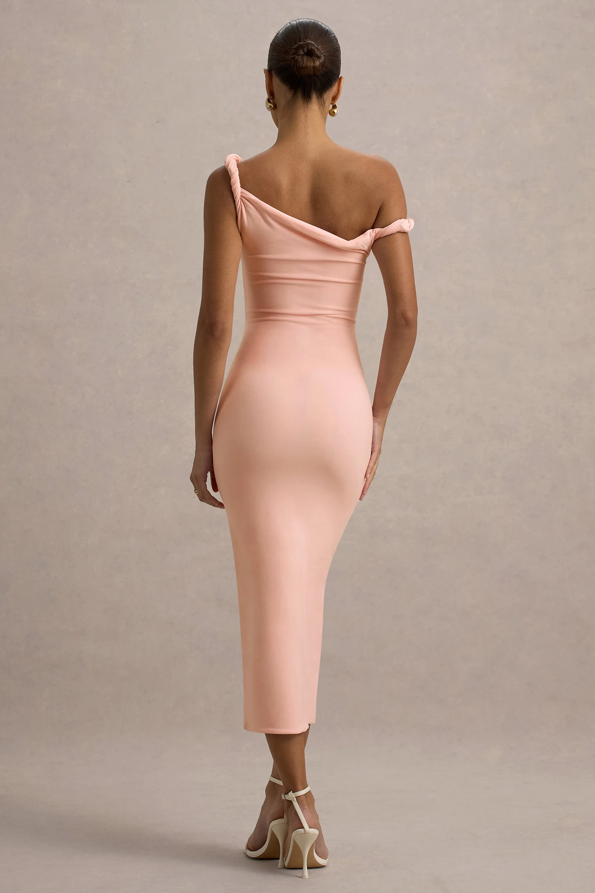 Salome | Pink Twisted Asymmetric Midi Dress Club L London