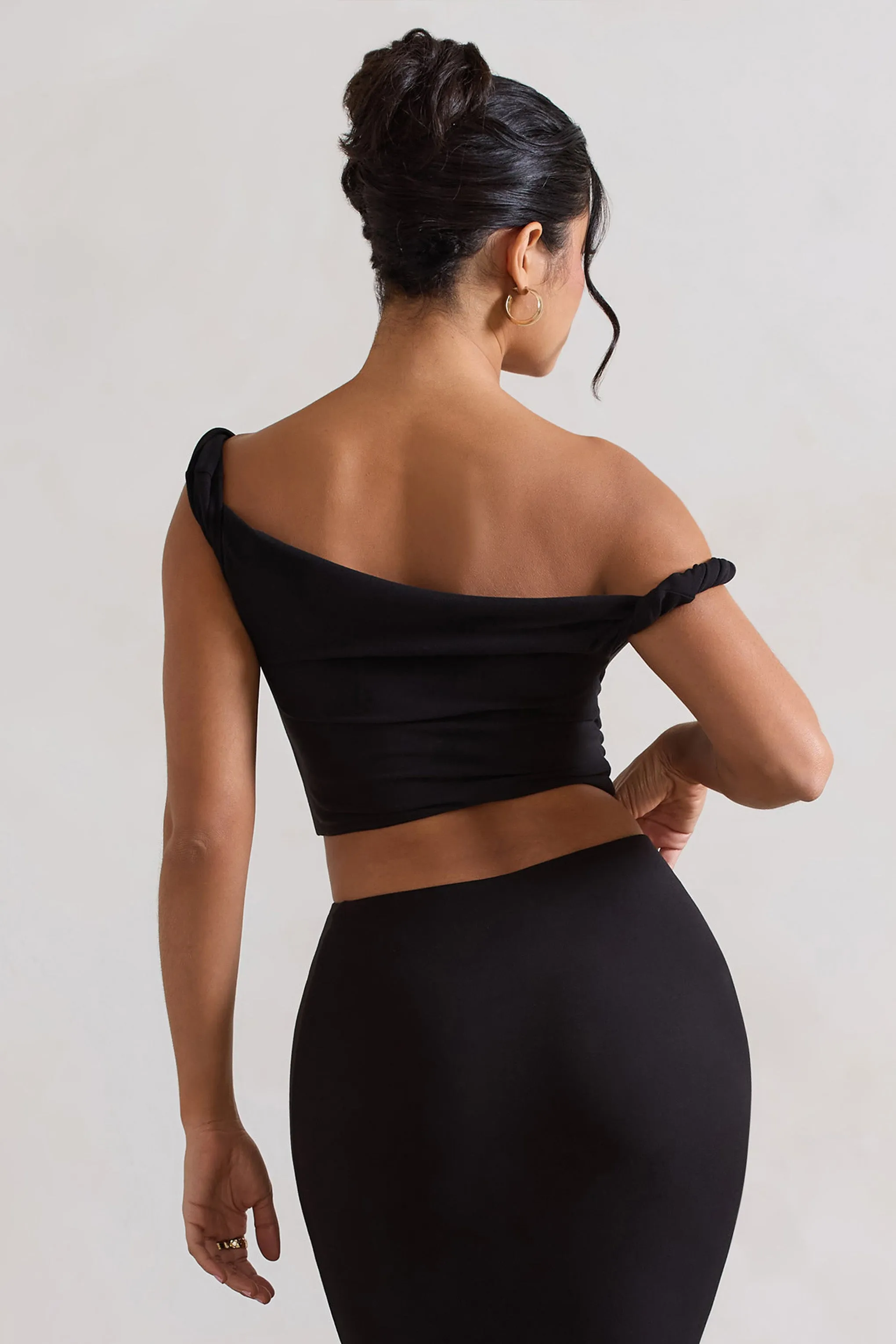 Sami | Black Twisted Asymmetric Crop Top Club L London