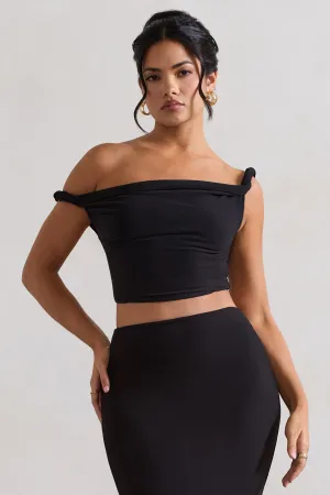 Sami | Black Twisted Asymmetric Crop Top Club L London