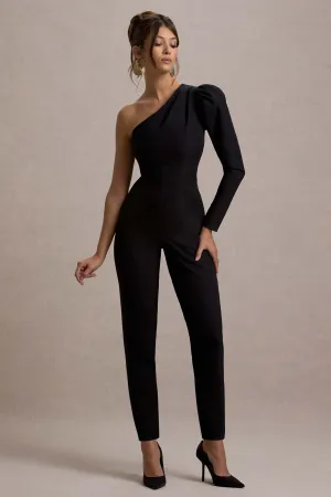San Jose | Black One-Shoulder Puff-Sleeve Jumpsuit Club L London