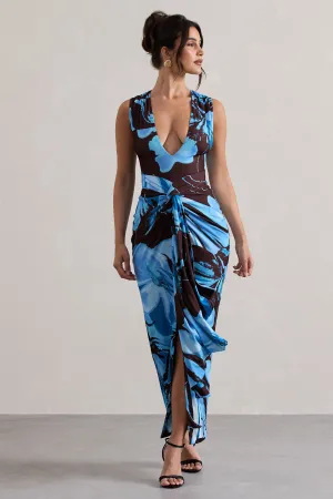 Santana | Floral Print Plunge-Neck Split Maxi Dress With Knot Detail Club L London