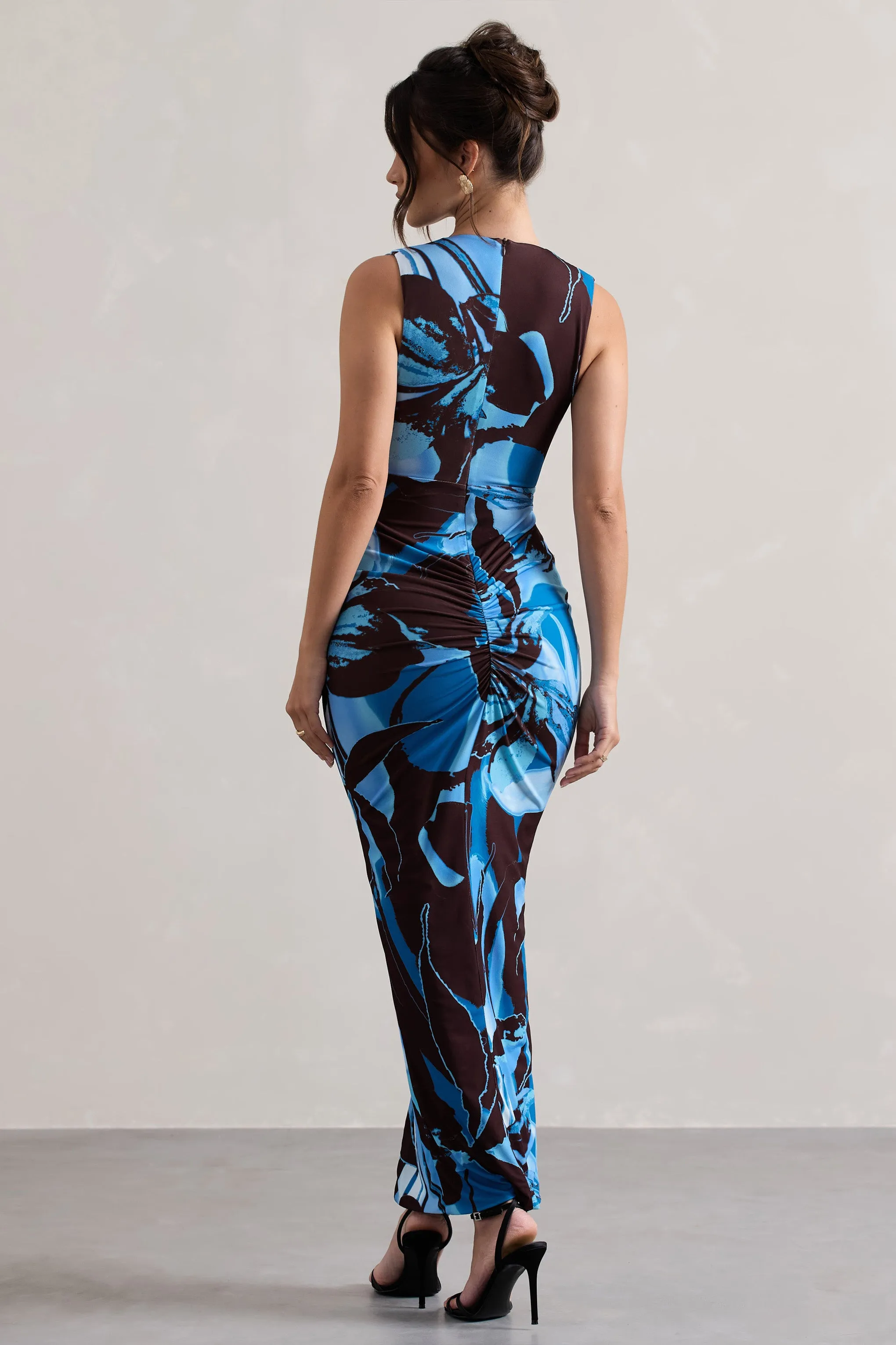 Santana | Floral Print Plunge-Neck Split Maxi Dress With Knot Detail Club L London