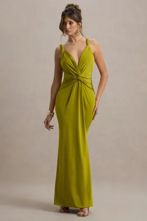 Santez | Green Twisted Plunge-Neck Maxi Dress Club L London